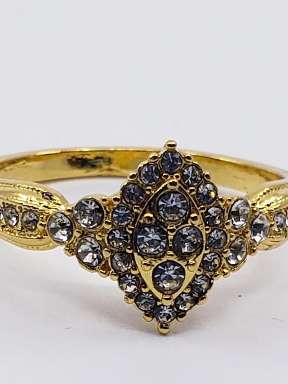 Gold-Tone Clear Crystal Marquise Ring Sz 10.25